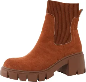Ankle Boots for Women Faux Suede Chelsea Boots Lug Sole Elastic Thick Heel Chunky Block Platform Slip-on Fashion Booties