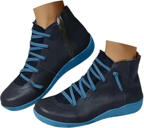 Ankle Boots for Women Low Heel Leather Cowboy Boots Round Toe Vintage Arch Support Western Boots Slip On Booties