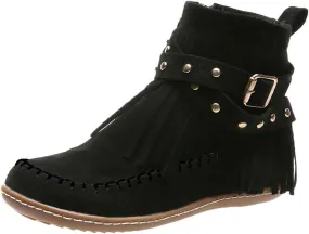 Ankle Boots for Women, Vintage Tassel Suede Wide Round Toe Ankle Boots With Side Zipper Winter Mid Calf Short Dress Boots