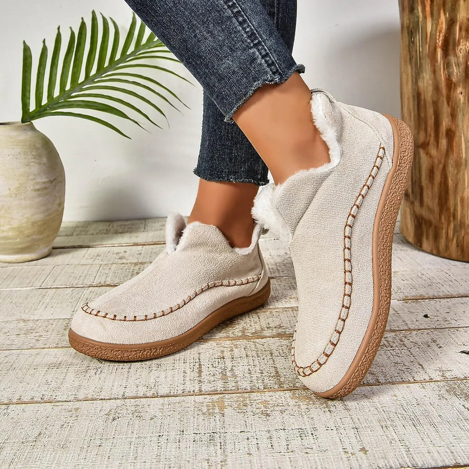 Ankle Boots for Women, Winter Warm Cozy Suede Ankle Boots With Memory Foam Comfy Non Slip House Shoes For Indoor Outdoor