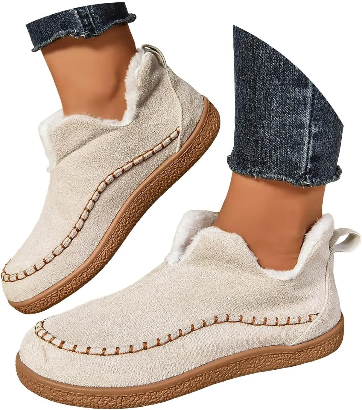 Ankle Boots for Women, Winter Warm Cozy Suede Ankle Boots With Memory Foam Comfy Non Slip House Shoes For Indoor Outdoor