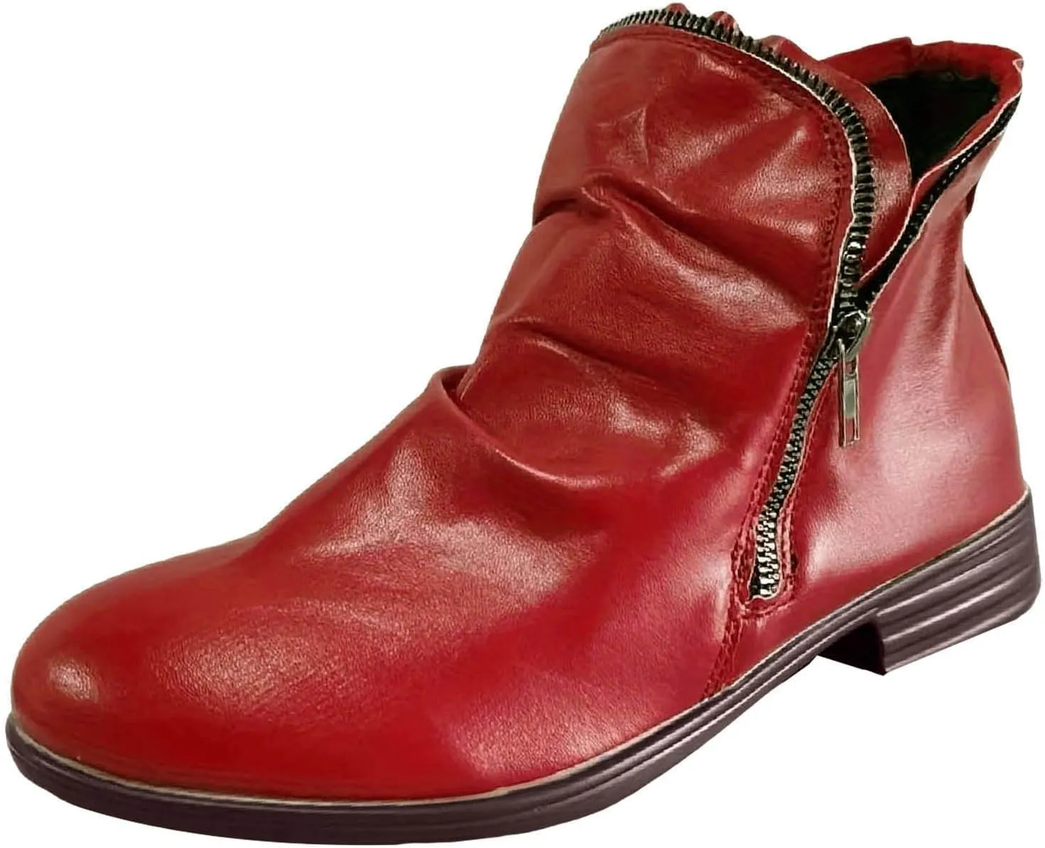 Ankle Boots for Women Women's Fashion Western Retro Zipper Riding Solid Chunky Heel Casual Vintage Short Side V Cut Out Boots