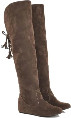 Bcshiye Women's Knee High Pull On Winter Boots Fashion Stretchy Thigh High Long Boots Suede Warm Knee Flat Boots