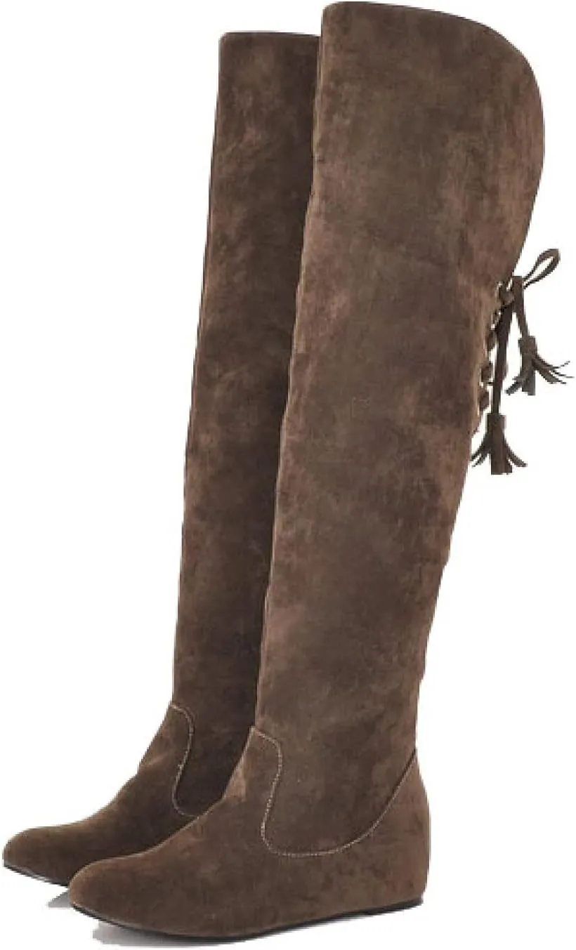 Bcshiye Women's Knee High Pull On Winter Boots Fashion Stretchy Thigh High Long Boots Suede Warm Knee Flat Boots