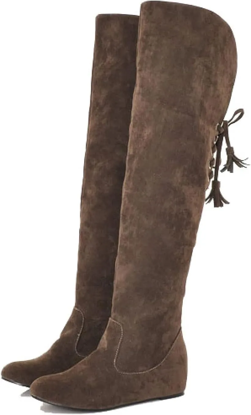 Bcshiye Women's Knee High Pull On Winter Boots Fashion Stretchy Thigh High Long Boots Suede Warm Knee Flat Boots