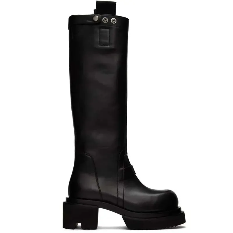 Black Leather Mid Calf Boots