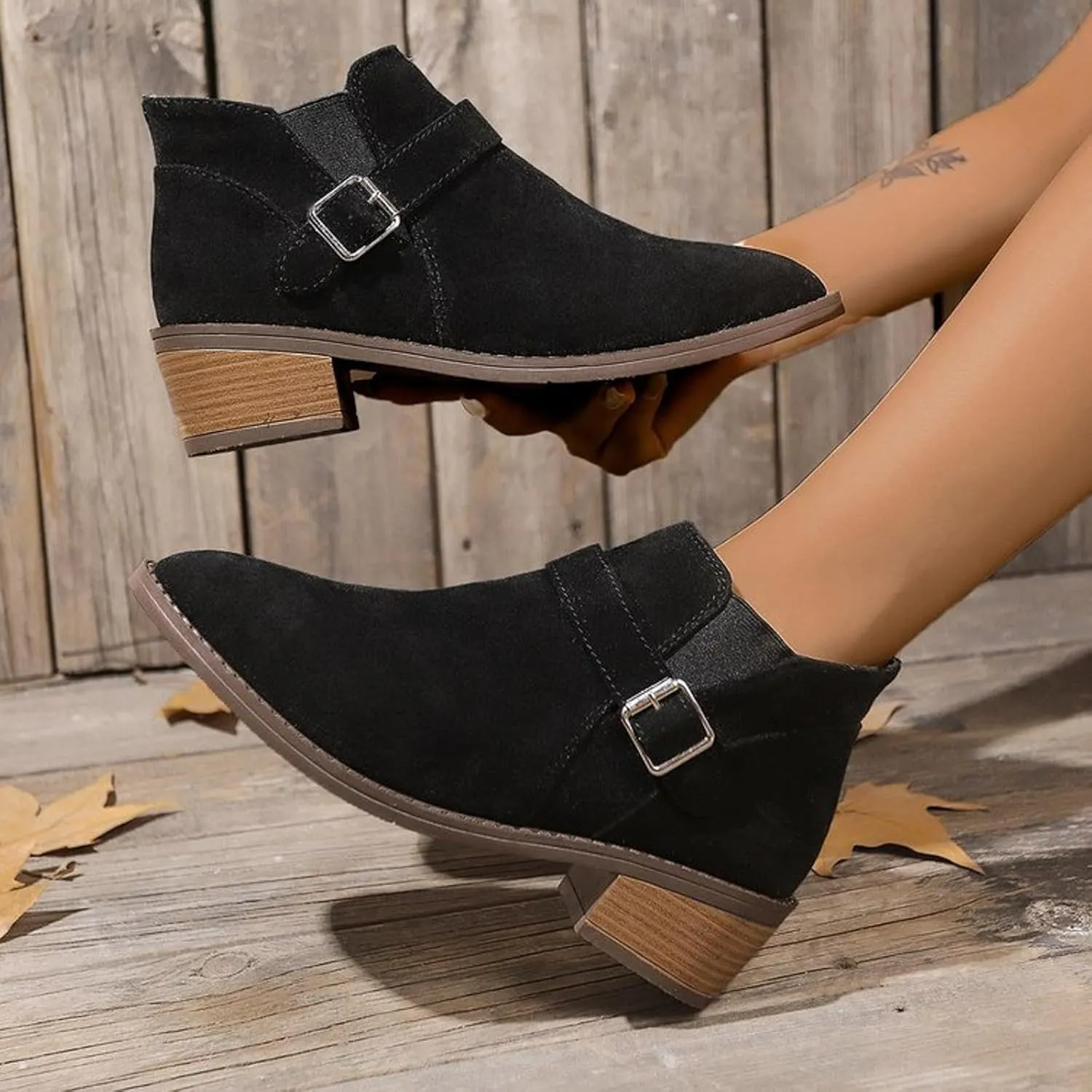 Boots for Women Ankle Boots Chunky Low Heel Chelsea Booties Slip On Elastic Lug Sole Fall Short Boots