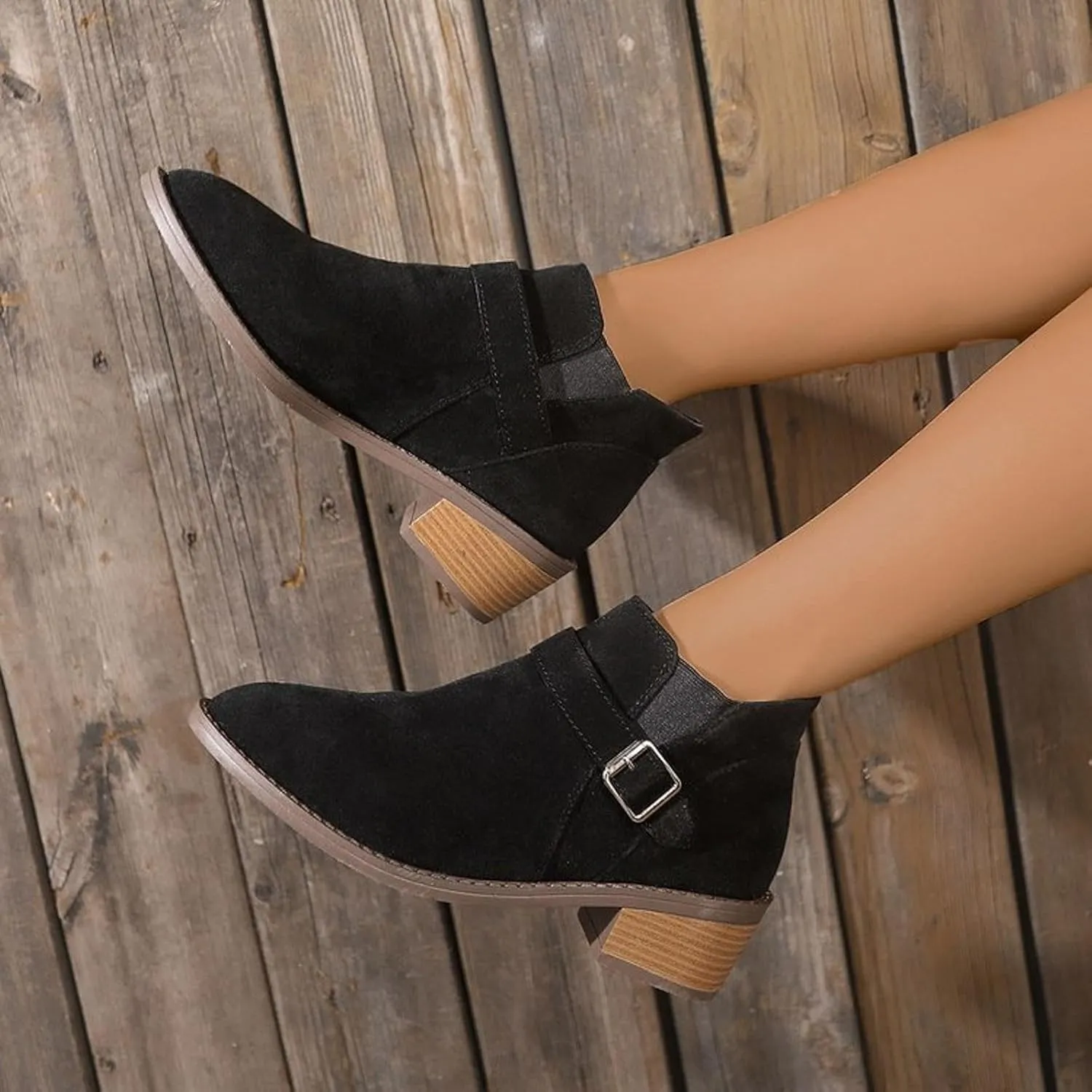 Boots for Women Ankle Boots Chunky Low Heel Chelsea Booties Slip On Elastic Lug Sole Fall Short Boots