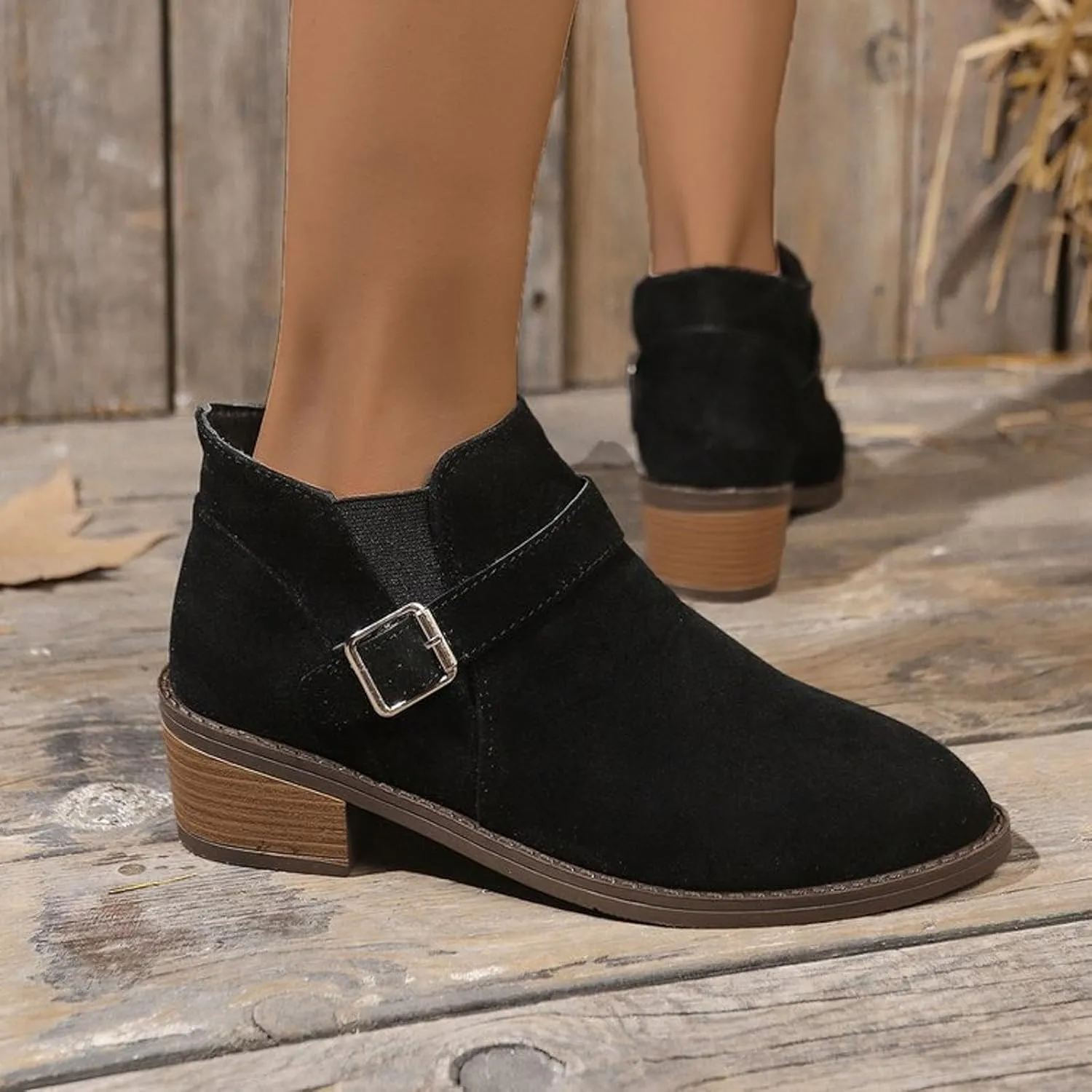 Boots for Women Ankle Boots Chunky Low Heel Chelsea Booties Slip On Elastic Lug Sole Fall Short Boots