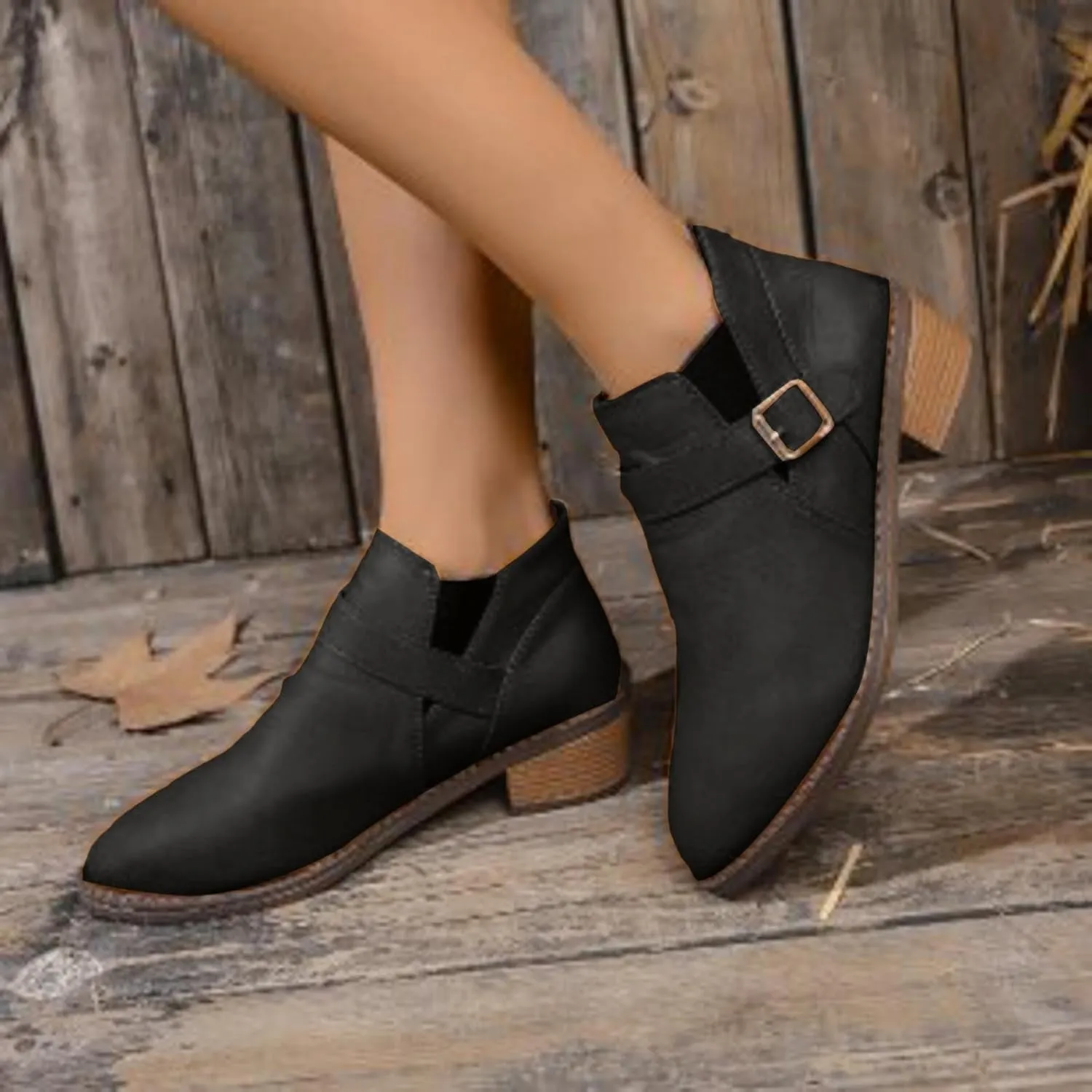 Boots for Women Ankle Boots Chunky Low Heel Chelsea Booties Slip On Elastic Lug Sole Fall Short Boots
