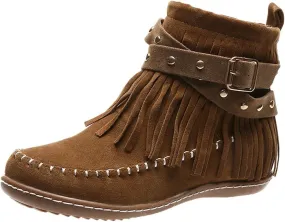 Cathalem Ankle Booties for Women Suede Fringe Ankle Boots Round Toe Flats Winter Warm Western Outdoor Short Boots with Zipper