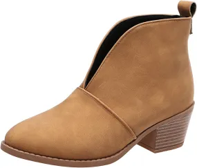 Cathalem Ankle Boots for Women Fashion Ankle Booties Slip On Pointed Toe Chunky Stacked Mid Heel Booties Western Cowboy Boots