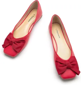C.Paravano Women's Flats | Square Toe Shoes for Women | Leather Flat Shoes for Women | Slip On Ballet Flats