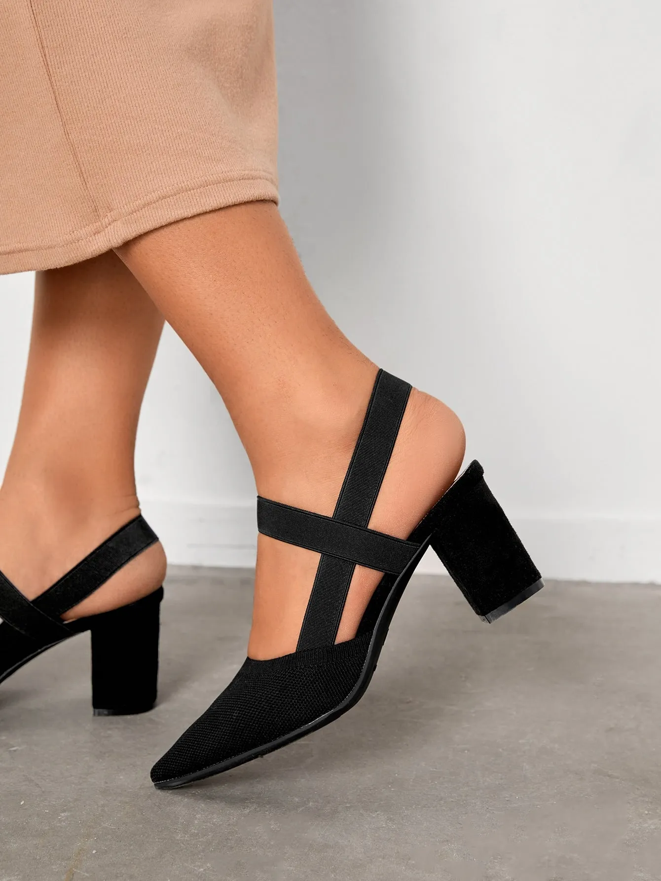 CUCCOO BASICS Woman Shoes Minimalist Point Toe Elegant Vacation Chunky Heeled Black Slingback Pumps For Summer Graduation Heels Prom Heels Vacation Shoes Summer Sale Elegant Heels