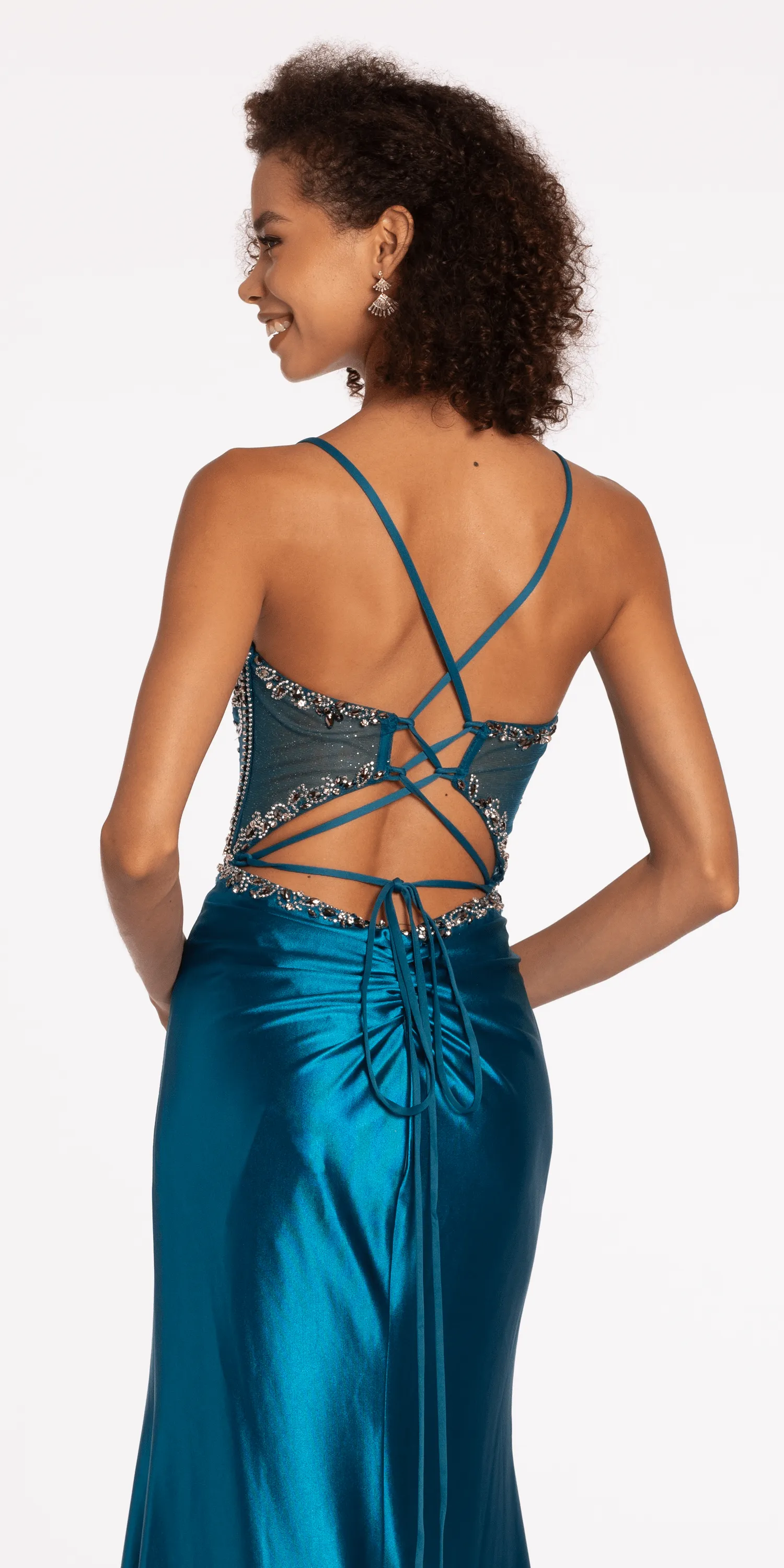 Double X Back Sweetheart Embellished Corset Trumpet Dress with Side Slit