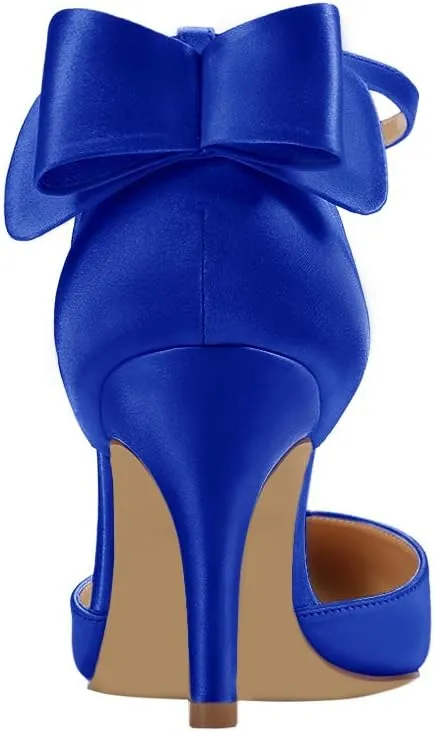 ERIJUNOR Wedding Evening Party Shoes Comfortable Mid Heels Pumps with Bow Knot Ankle Strap Wide Width Satin Shoes