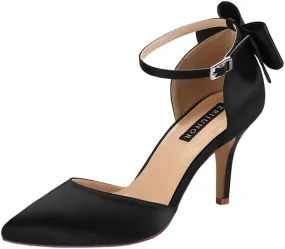 ERIJUNOR Wedding Evening Party Shoes Comfortable Mid Heels Pumps with Bow Knot Ankle Strap Wide Width Satin Shoes ERIJUNOR Wedding Evening Party Shoes Comfortable Mid Heels Pumps with Bow Knot Ankle Strap Wide Width Satin Shoes