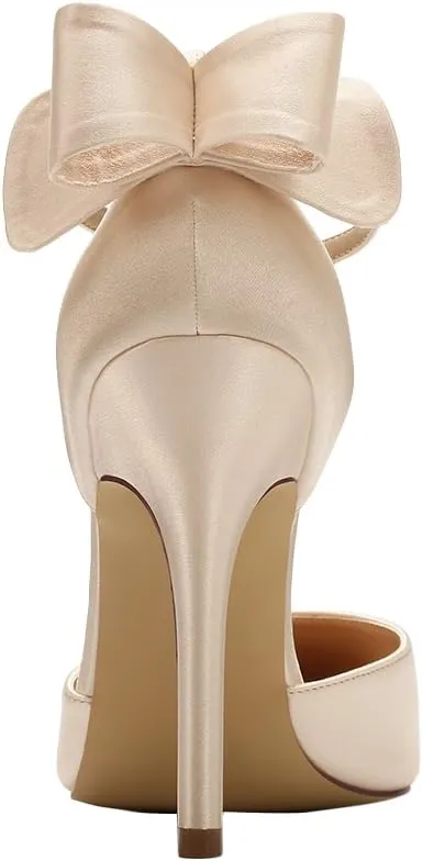 ERIJUNOR Women High Heel Bow Ankle Strap Evening Party Dance Wedding Satin Shoes