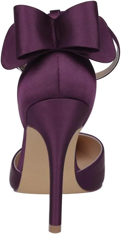 ERIJUNOR Women High Heel Bow Ankle Strap Evening Party Dance Wedding Satin Shoes
