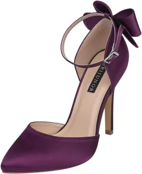 ERIJUNOR Women High Heel Bow Ankle Strap Evening Party Dance Wedding Satin Shoes