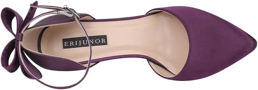 ERIJUNOR Women High Heel Bow Ankle Strap Evening Party Dance Wedding Satin Shoes