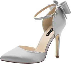 ERIJUNOR Women High Heel Bow Ankle Strap Evening Party Dance Wedding Satin Shoes