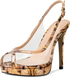 Esvowido Women's Peep Toe High Heels Slingback Pumps Platform Stilettos Clear PVC Heeled Sandals 5 Inch Wedding Party Dress Shoes Esvowido Women's Peep Toe High Heels Slingback Pumps Platform Stilettos Clear PVC Heeled Sandals 5 Inch Wedding Party Dress Shoes