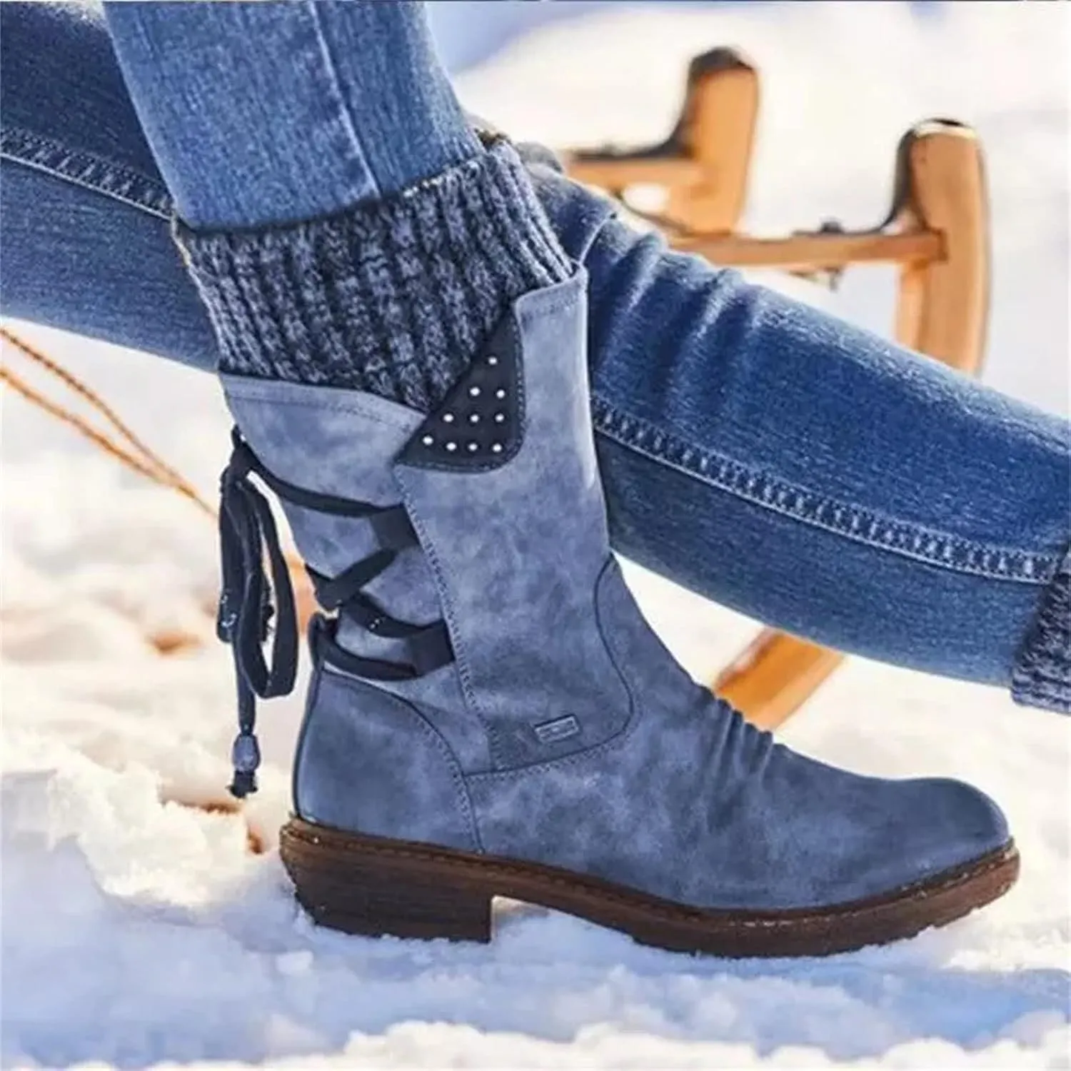 Fall Boots For Women 2024 Wide Calf Military Combat Boots Mid Calf Side Zipper Low Heel Motorcycle Riding Biker Boots