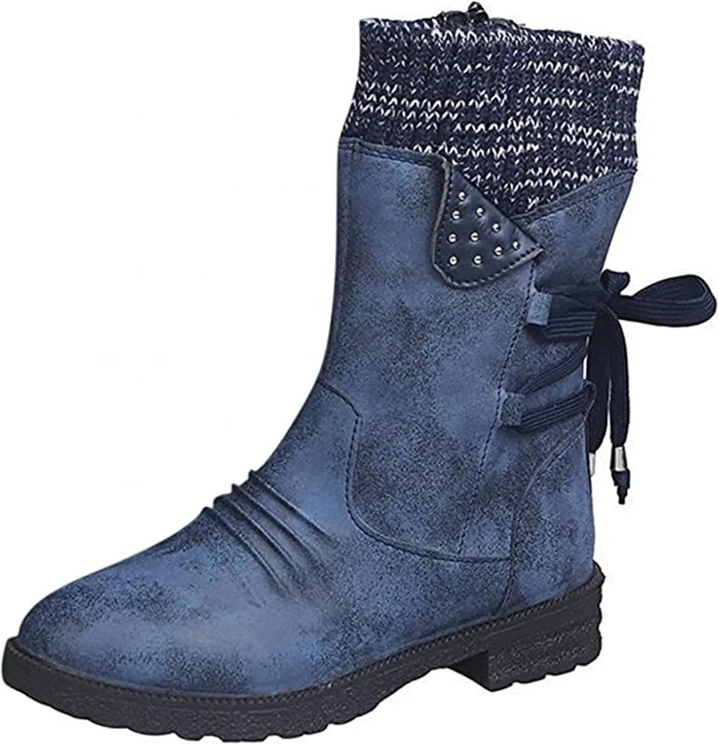 Fall Boots For Women 2024 Wide Calf Military Combat Boots Mid Calf Side Zipper Low Heel Motorcycle Riding Biker Boots
