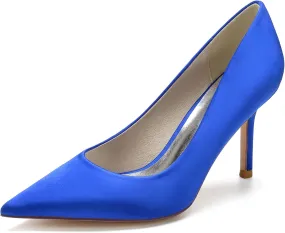 FufoneUS Wedding Bridal Shoes Women's Stiletto High Heel Dress Pumps Pointed Toe Evening Party Shoes,Blue,7