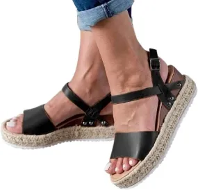 Gibobby Womens Espadrilles Sandals Flats,Women's Platform Sandals Espadrille Wedge Summer Ankle Strap Studded Open Toe Sandal