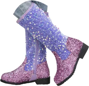 Girls Cowgirl Boots Child Mid Calf Warm Fur Lined Glitter Toddler Cowboy Boot Little Big Kids Western Riding Shoes