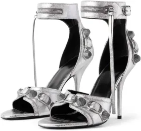 Kluolandi Women's High Stiletto Heeled Sandals with Tassel Open Toe Studded Zipper Ankle Strap High Heels Dress Pumps Shoes