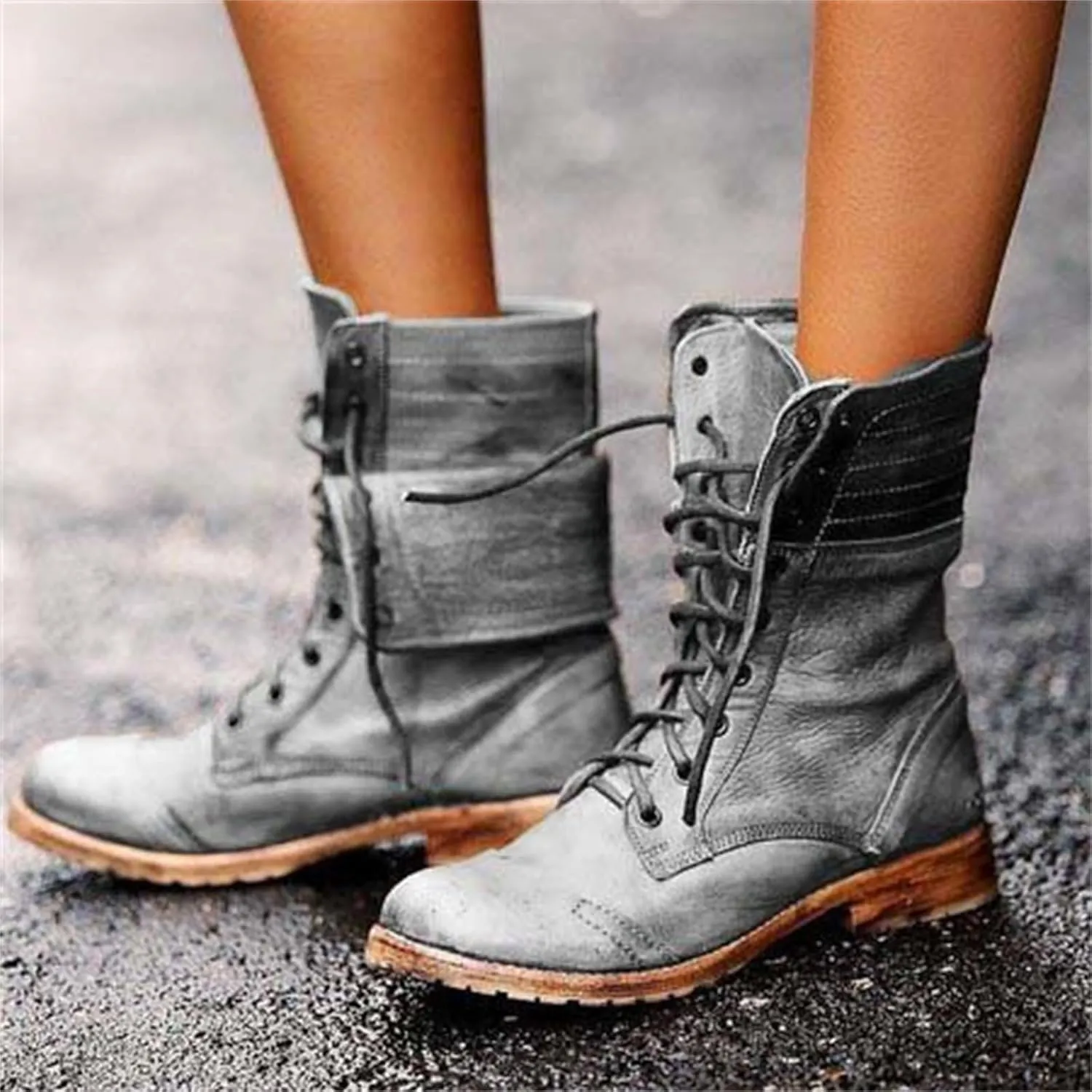 Ladmiple Boots For Women Ankle Booties Western Combat Boots Mid Calf Low Heel Motorcycle Riding Military Biker Boots 2024