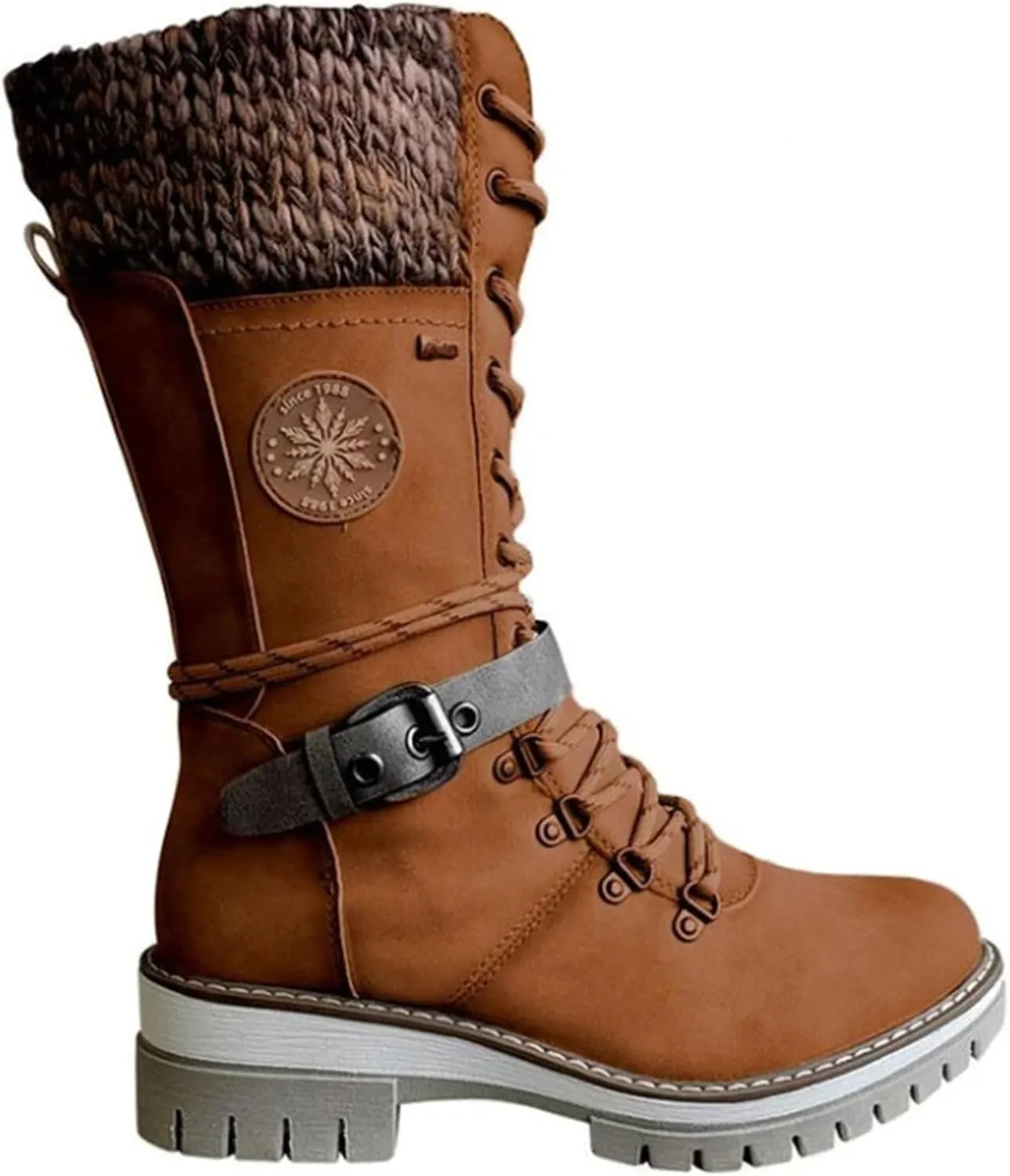 Ladmiple Combat Boots Womens Mid Calf Ankle Bootie Winter Side Zipper Low Heel Western Military Motorcycle Riding Biker Boots