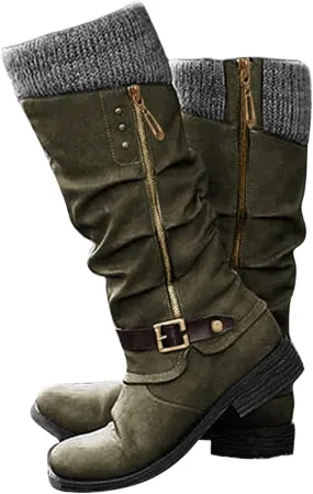 Ladmiple Cowgirl Boots Wide Calf Wide Foot Western Cowboy Boots Knee High Stitching Almond Chunky Heel Fashion Boot Pull-On Ladmiple Cowgirl Boots Wide Calf Wide Foot Western Cowboy Boots Knee High Stitching Almond Chunky Heel Fashion Boot Pull-On