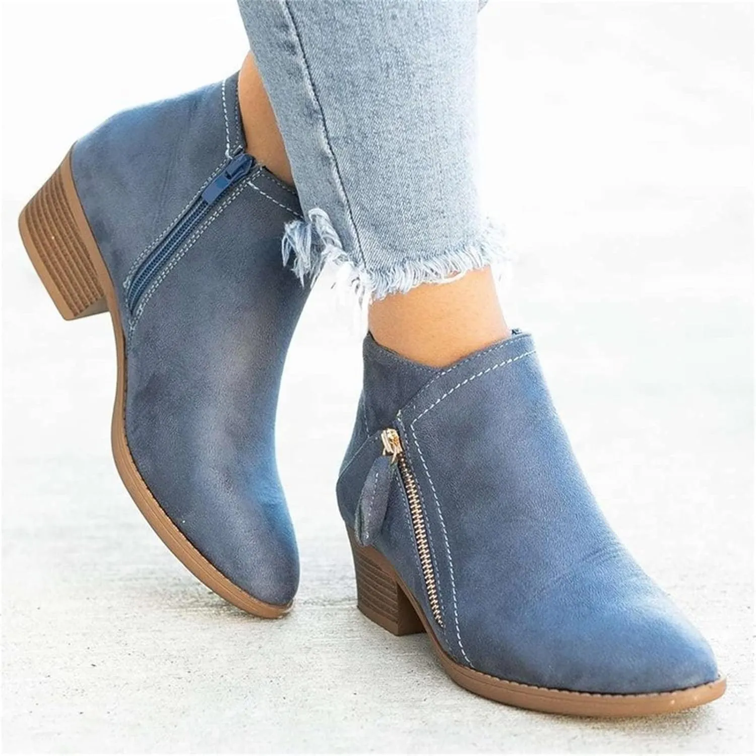 Lausiuoe Ankle Boots For Women Dressy Chunky Heel Vintage Cowgirl Boots Retro Short Wide Width Zipper Western Booties