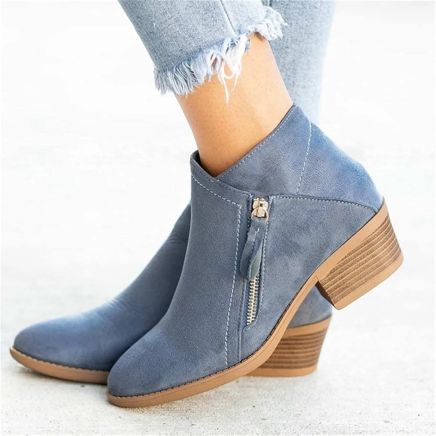 Lausiuoe Ankle Boots For Women Dressy Chunky Heel Vintage Cowgirl Boots Retro Short Wide Width Zipper Western Booties