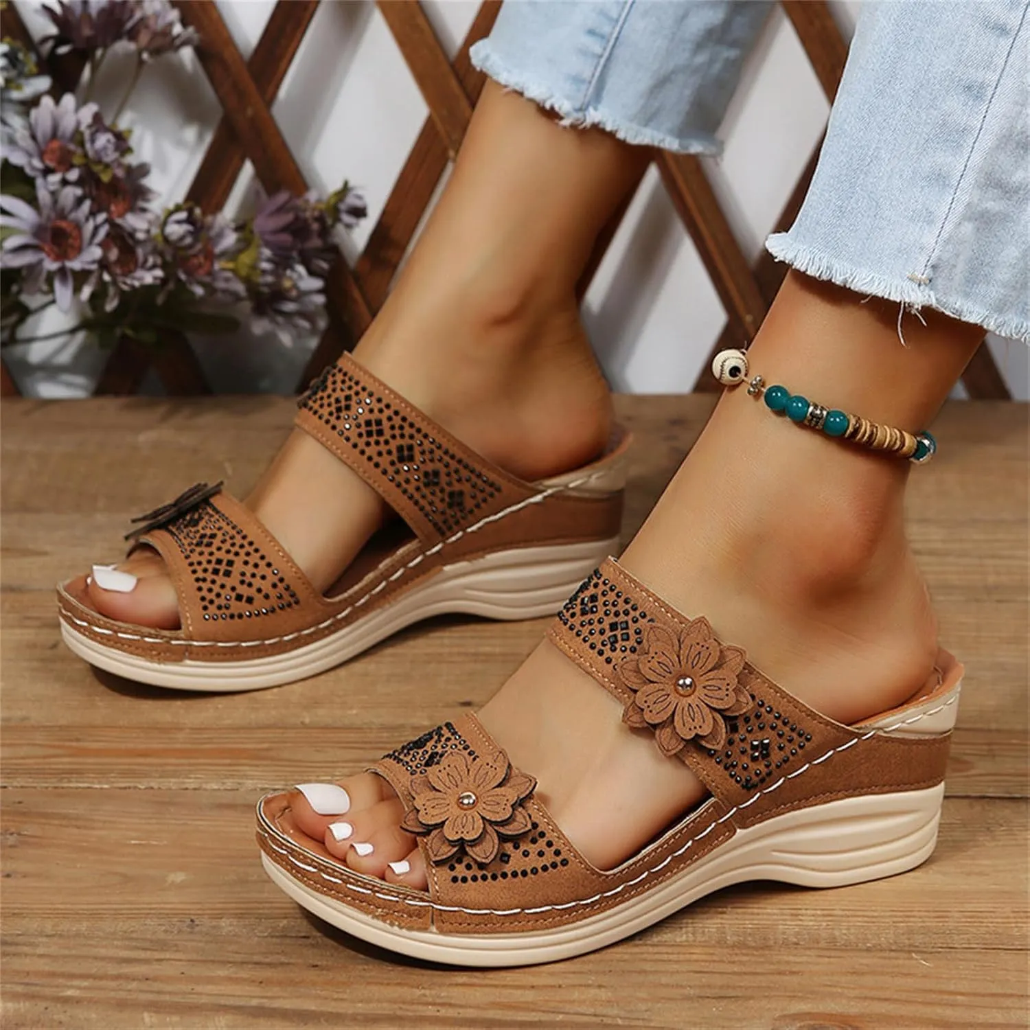 Lausiuoe Beach Sandals For Women Arch Support Orthopedic Flip Flops Low Wedge Sandals Comfortable Hiking Walking Sandals