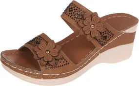 Lausiuoe Beach Sandals For Women Arch Support Orthopedic Flip Flops Low Wedge Sandals Comfortable Hiking Walking Sandals