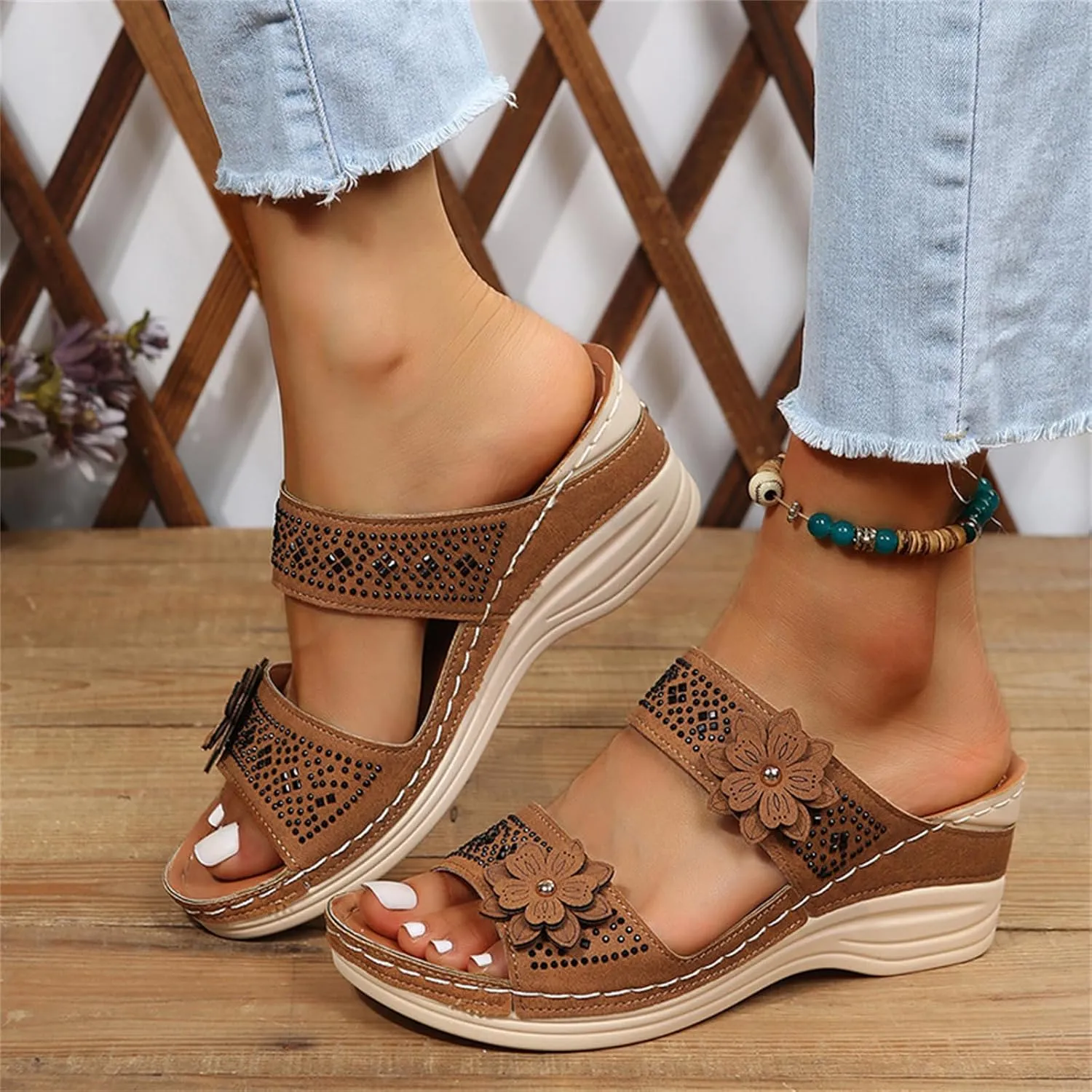 Lausiuoe Beach Sandals For Women Arch Support Orthopedic Flip Flops Low Wedge Sandals Comfortable Hiking Walking Sandals