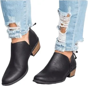 Lausiuoe Boots For Women Ankle Booties Sexy Low Heels Chunky Block Cutout Booties Casual Dressy Slip on Western Shoes