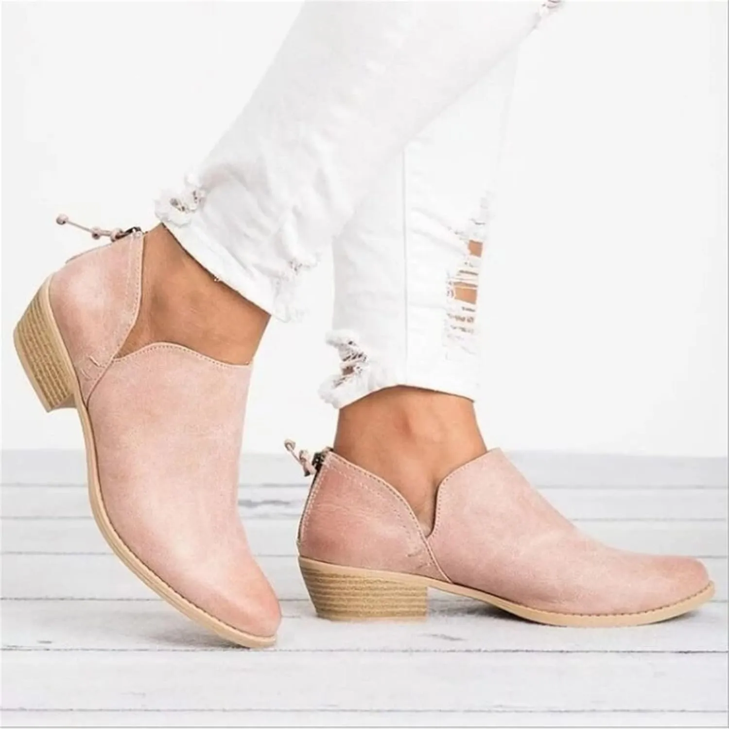 Lausiuoe Boots For Women Ankle Booties Sexy Low Heels Chunky Block Cutout Booties Casual Dressy Slip on Western Shoes