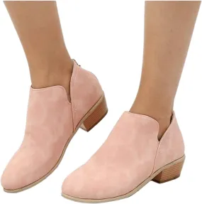 Lausiuoe Boots For Women Ankle Booties Sexy Low Heels Chunky Block Cutout Booties Casual Dressy Slip on Western Shoes