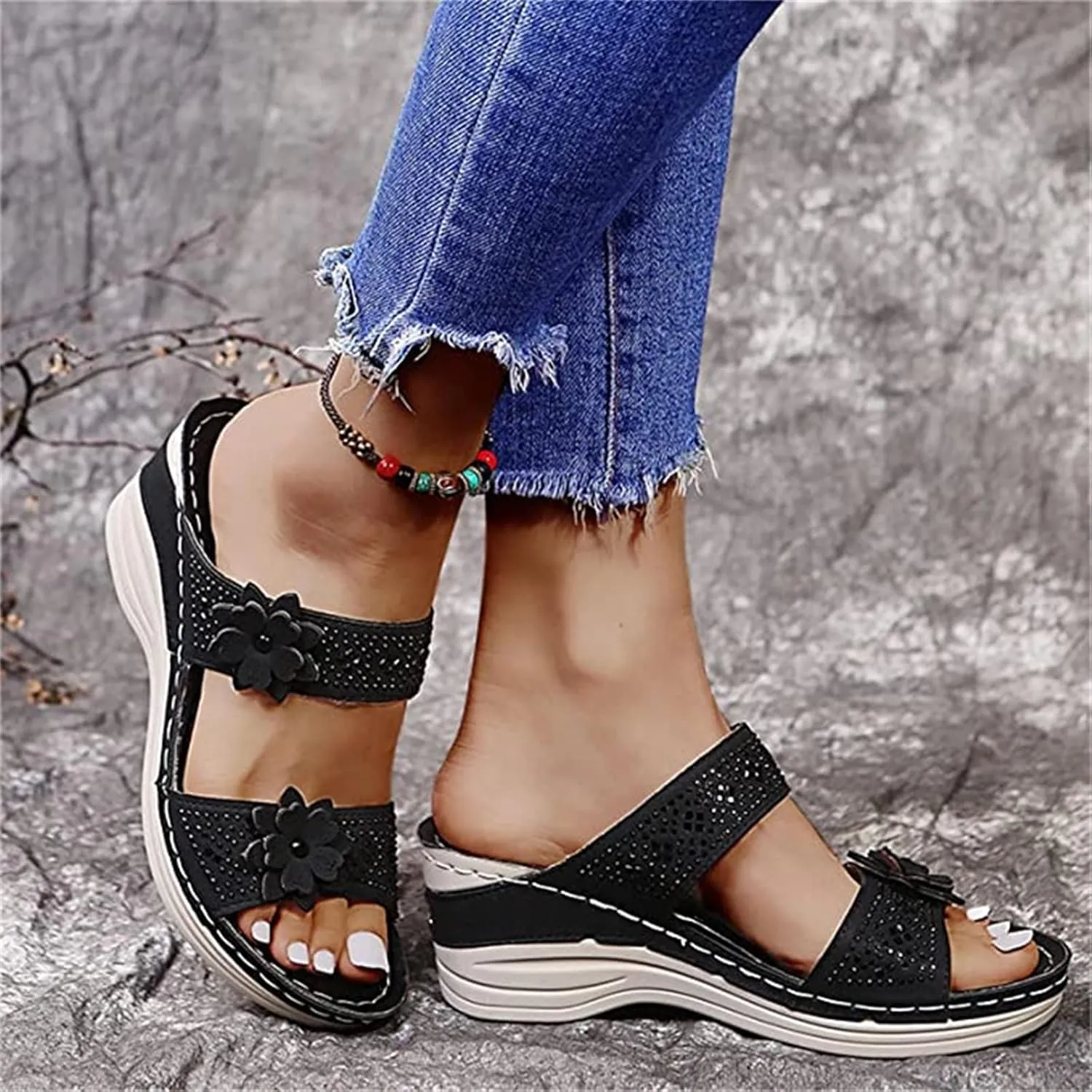 Lausiuoe Orthopedic Sandals For Women Arch Support Slide In Comfortable Wide Width Orthotic Casual Dressy Summer Sandals