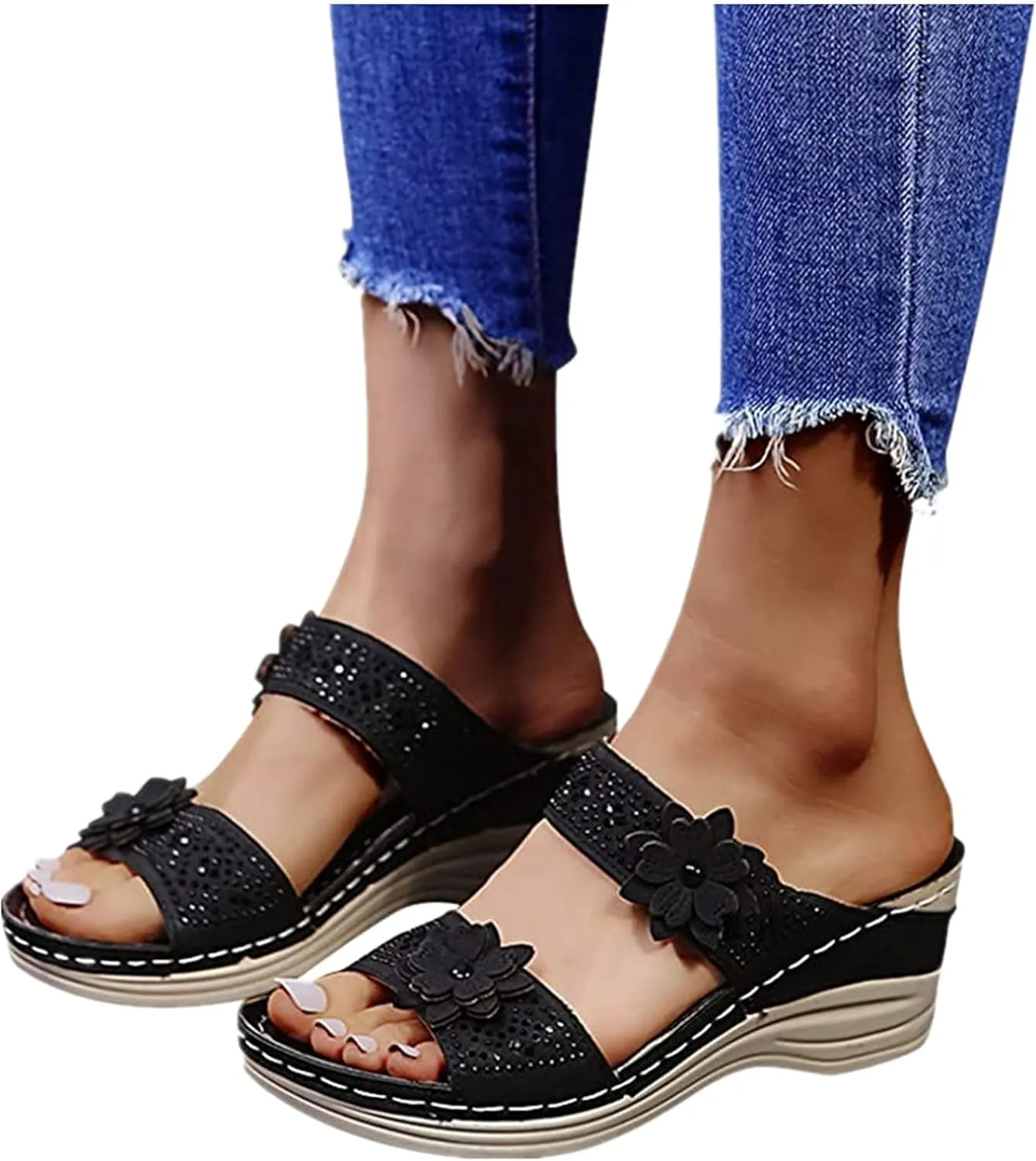 Lausiuoe Orthopedic Sandals For Women Arch Support Slide In Comfortable Wide Width Orthotic Casual Dressy Summer Sandals
