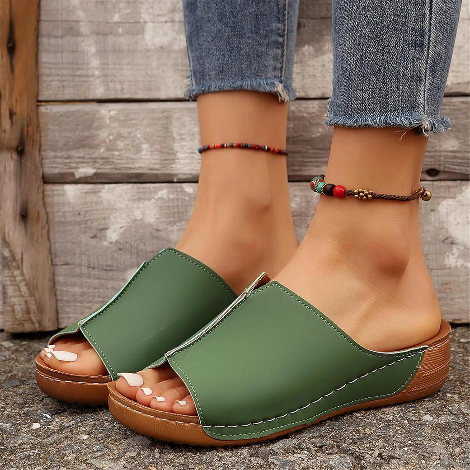Lausiuoe Orthopedic Sandals For Women Dressy Summer Fashion Orthotic Slides Ladies Comfy Slip On Slippers With Arch Support