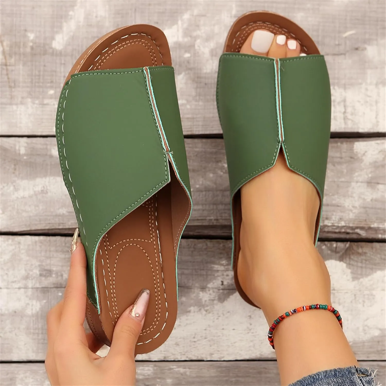 Lausiuoe Orthopedic Sandals For Women Dressy Summer Fashion Orthotic Slides Ladies Comfy Slip On Slippers With Arch Support