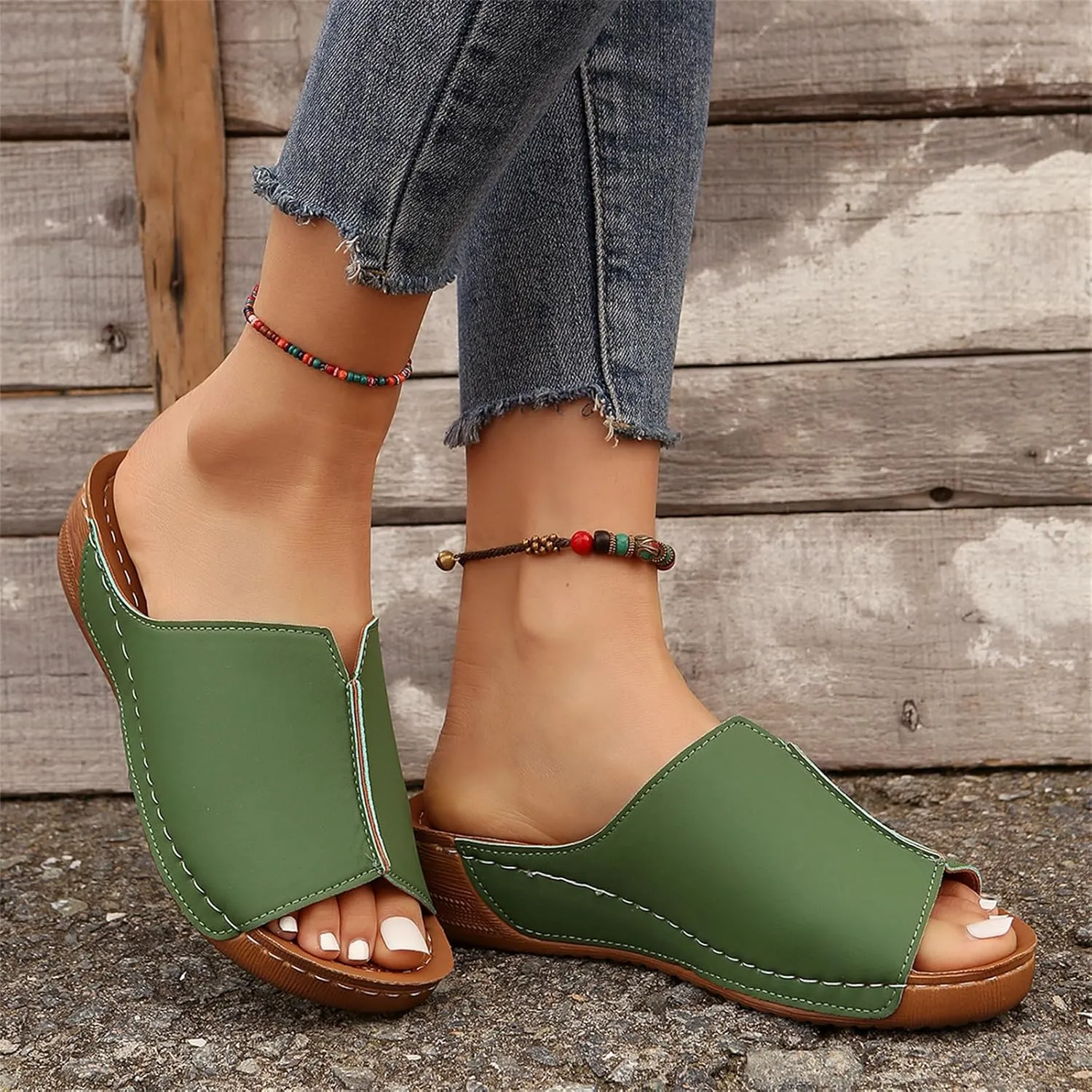Lausiuoe Orthopedic Sandals For Women Dressy Summer Fashion Orthotic Slides Ladies Comfy Slip On Slippers With Arch Support