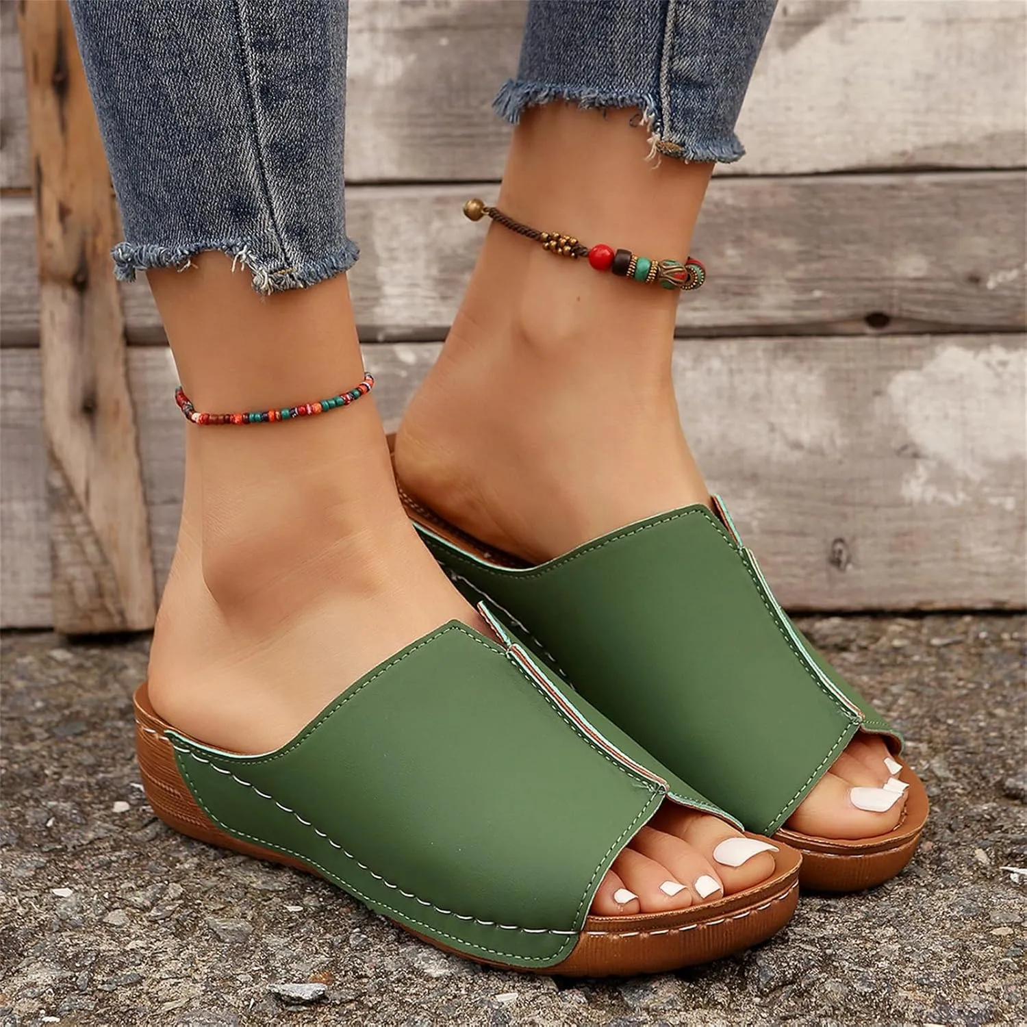 Lausiuoe Orthopedic Sandals For Women Dressy Summer Fashion Orthotic Slides Ladies Comfy Slip On Slippers With Arch Support